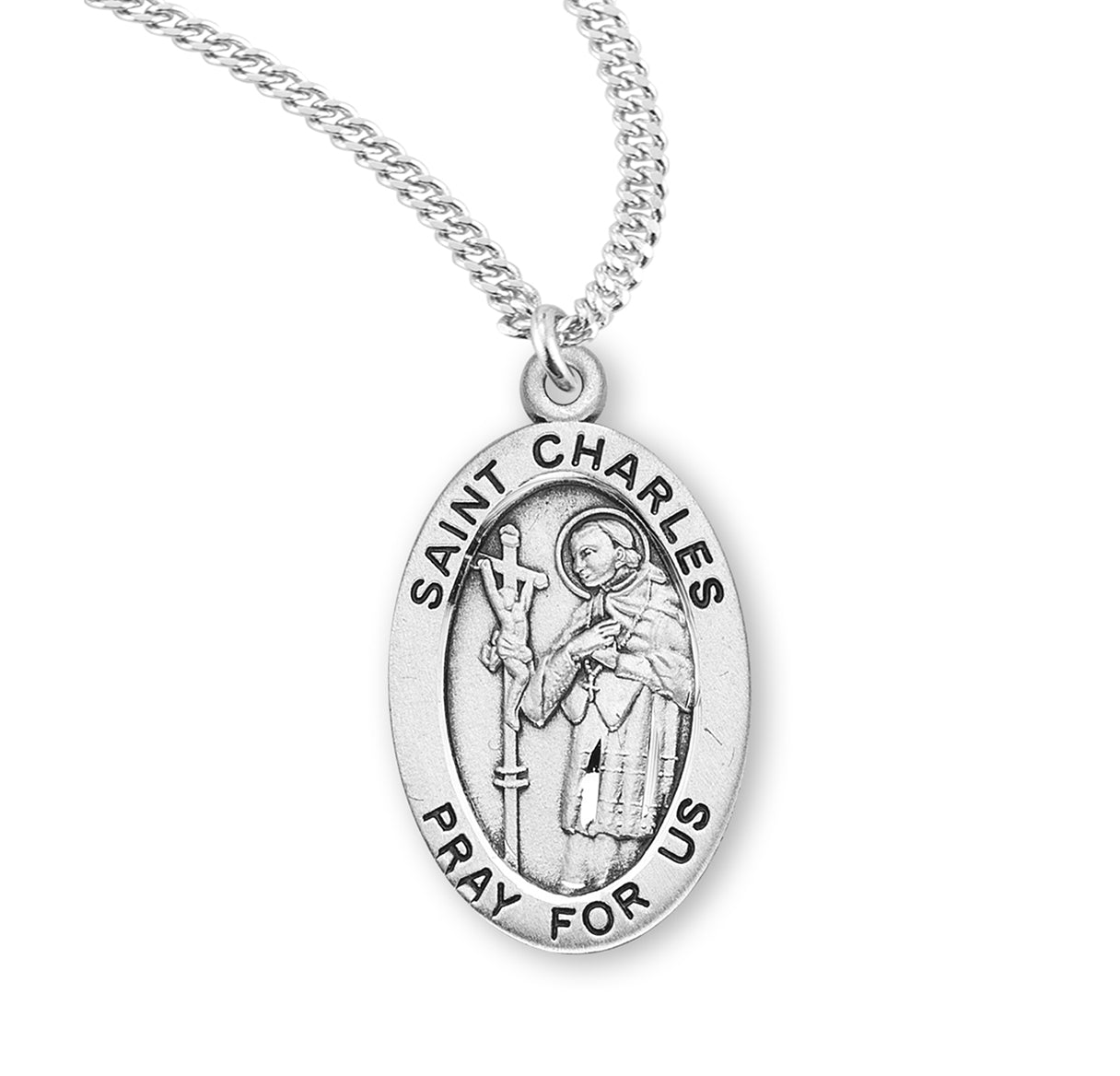 Patron Saint Charles Oval Sterling Silver Medal