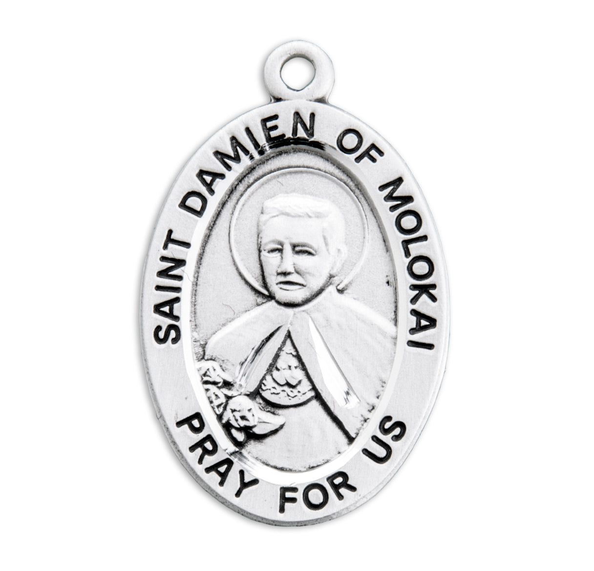 Patron Saint Damian of Molokai Oval Sterling Silver Medal