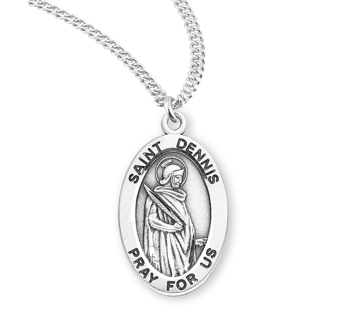 Patron Saint Dennis Oval Sterling Silver Medal