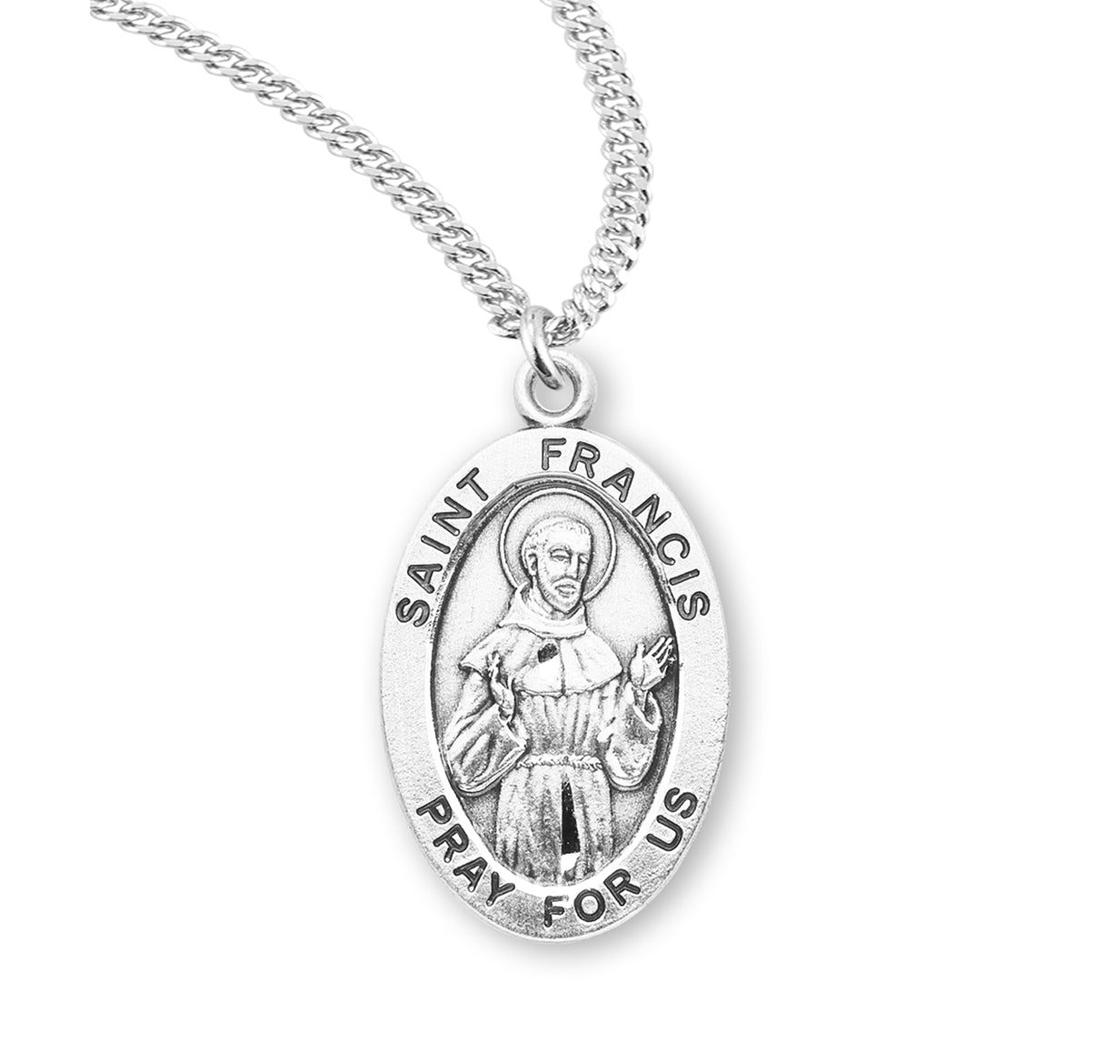 Patron Saint Francis Assisi Oval Sterling Silver Medal