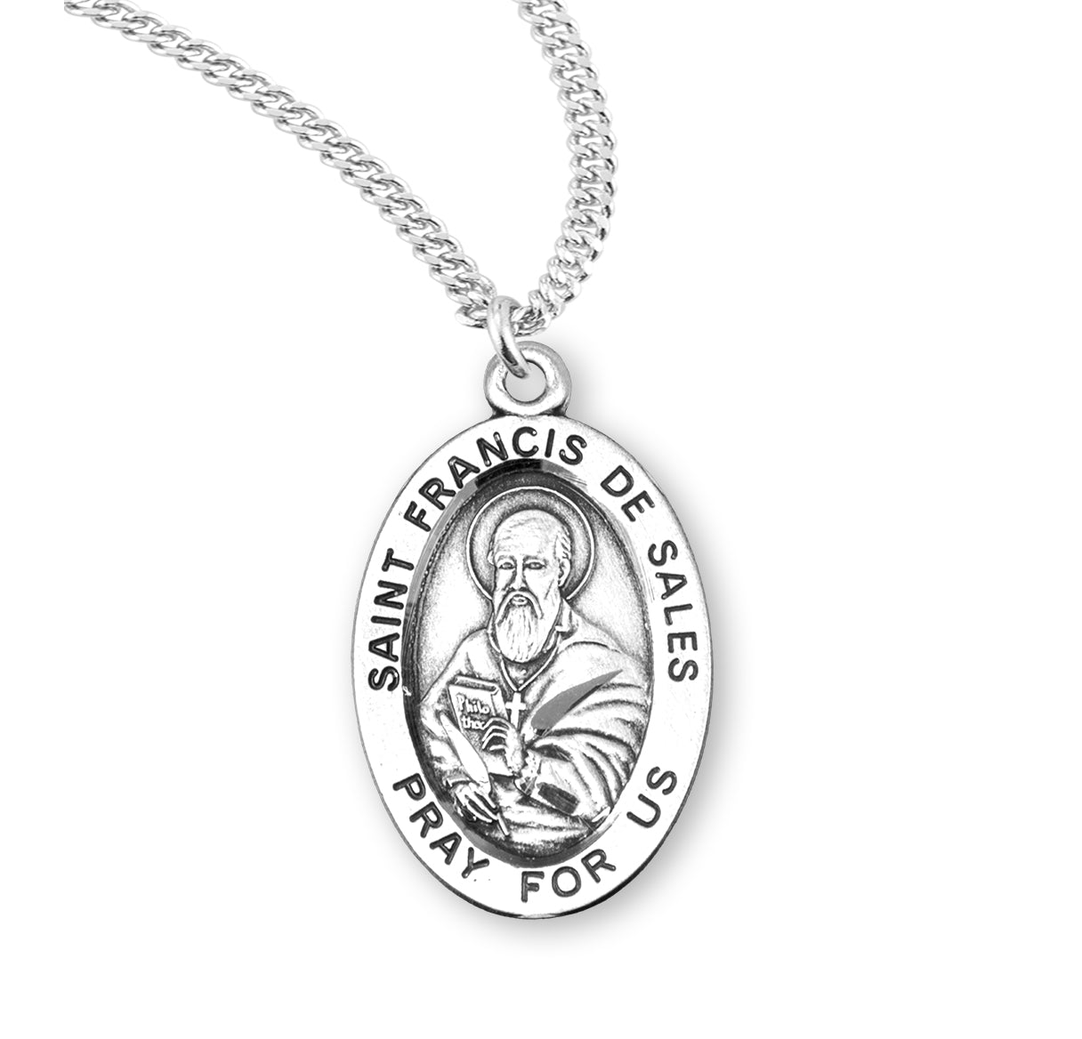 Patron Saint Francis De Sales Oval Sterling Silver Medal