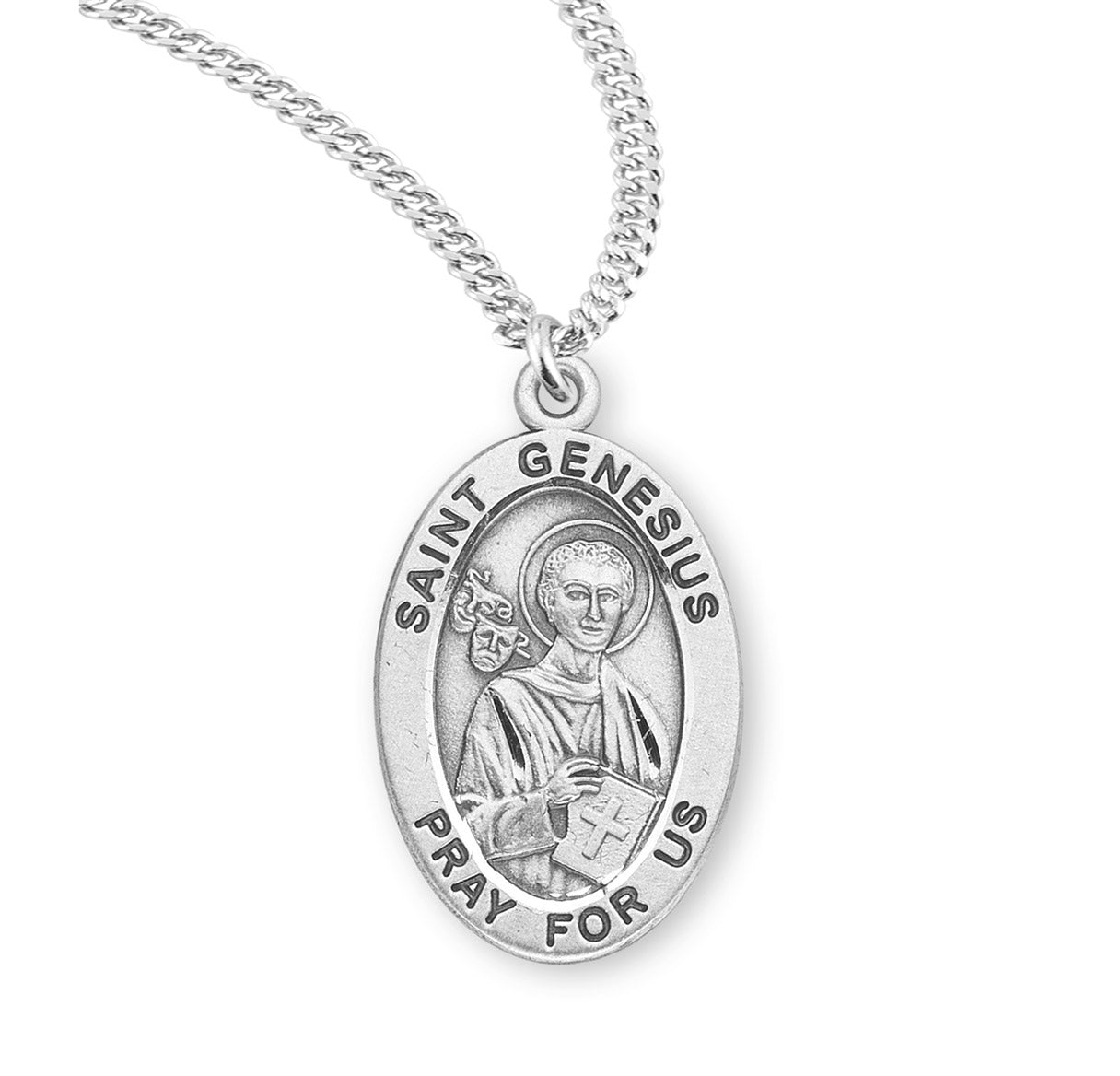 Patron Saint Genesius Oval Sterling Silver Medal