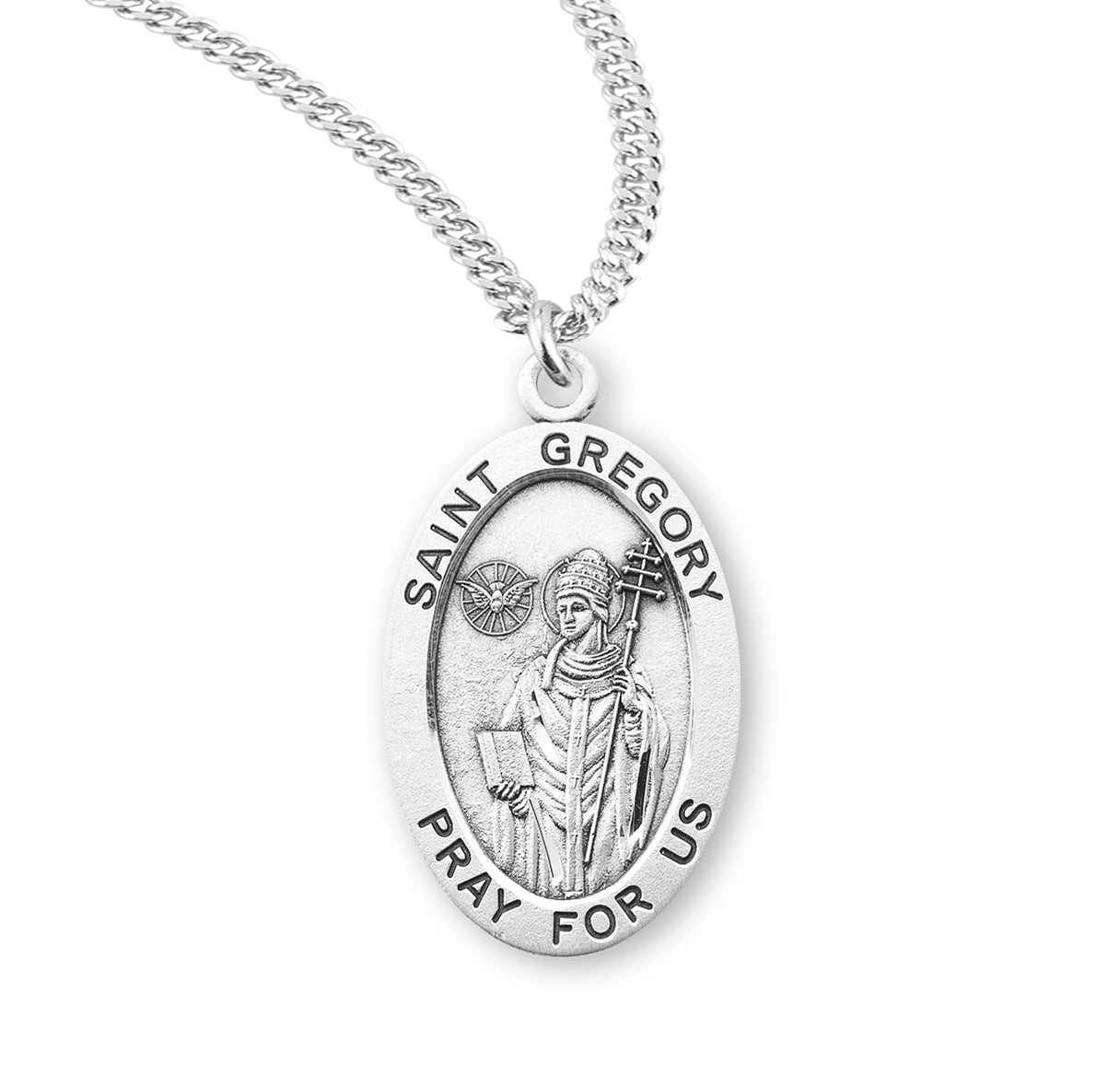 Patron Saint Gregory Oval Sterling Silver Medal