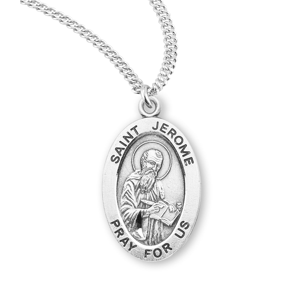 Patron Saint Jerome Oval Sterling Silver Medal