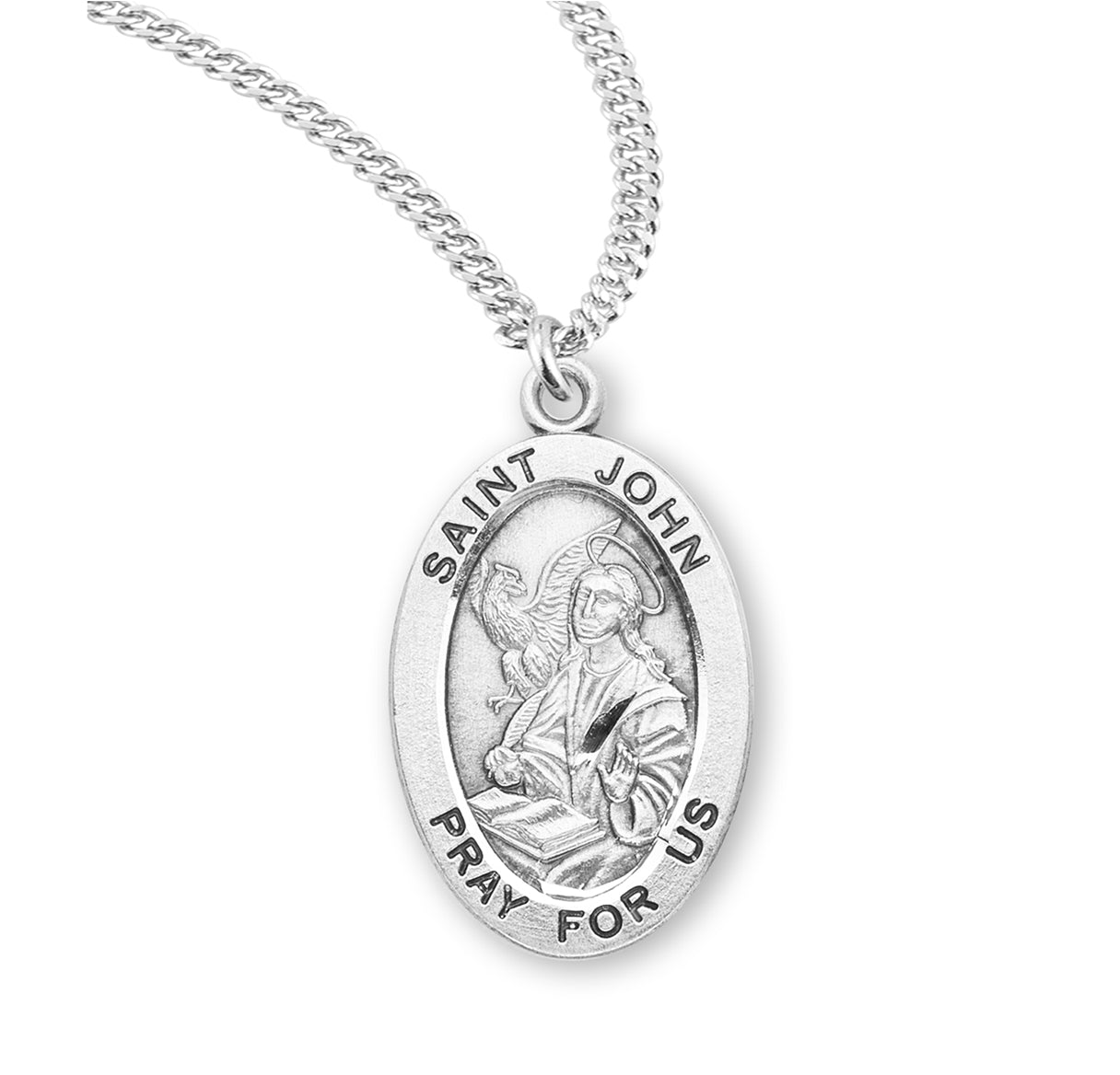 Patron Saint John the Evangelist Oval Sterling Silver Medal