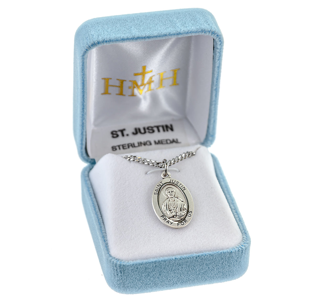 Patron Saint Justin Oval Sterling Silver Medal