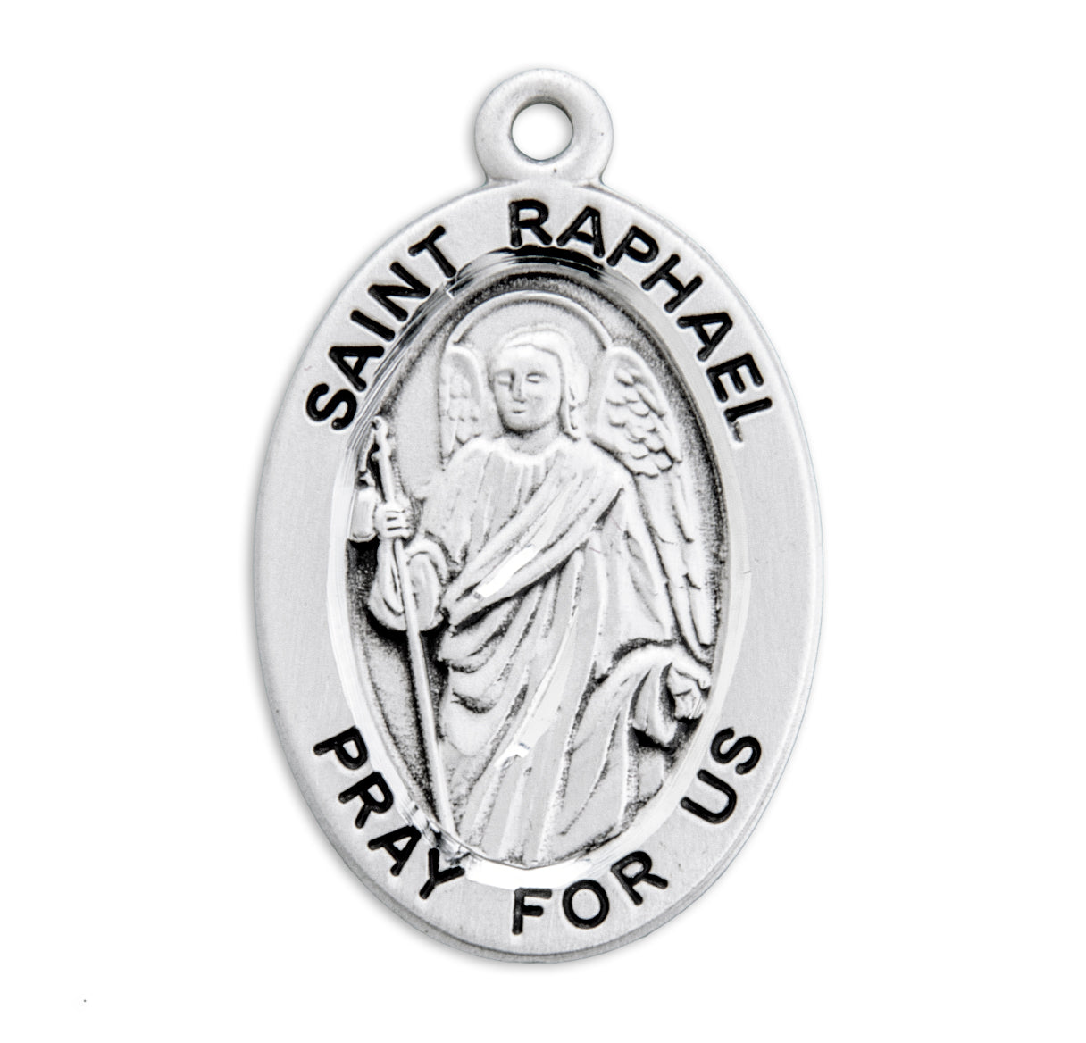 Patron Saint Raphael Archangel Oval Sterling Silver Medal