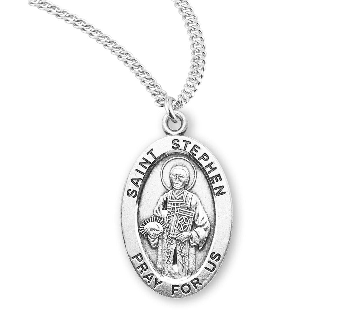 Saint Stephen Oval Sterling Silver Medal