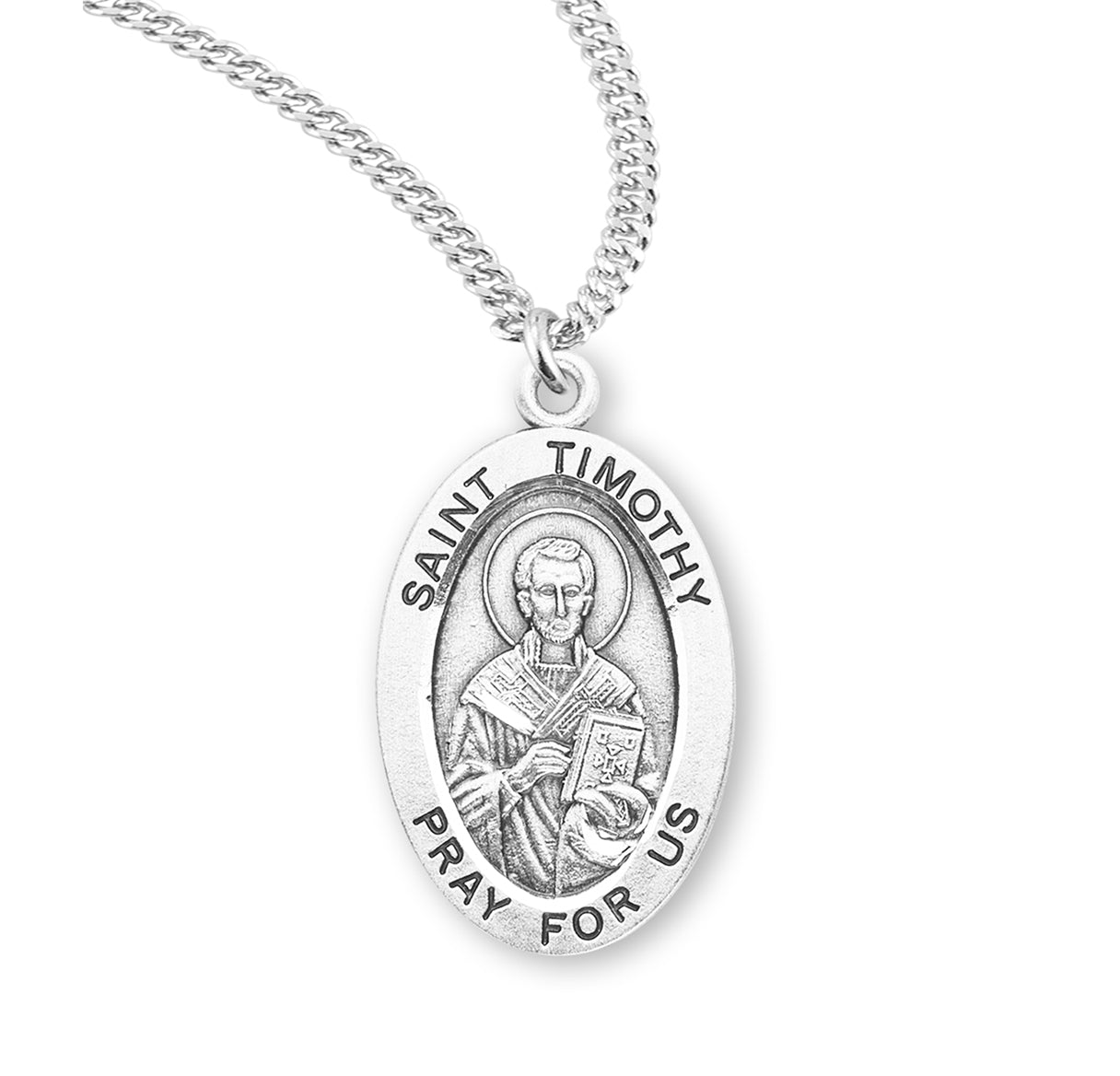 Patron Saint Timothy Oval Sterling Silver Medal