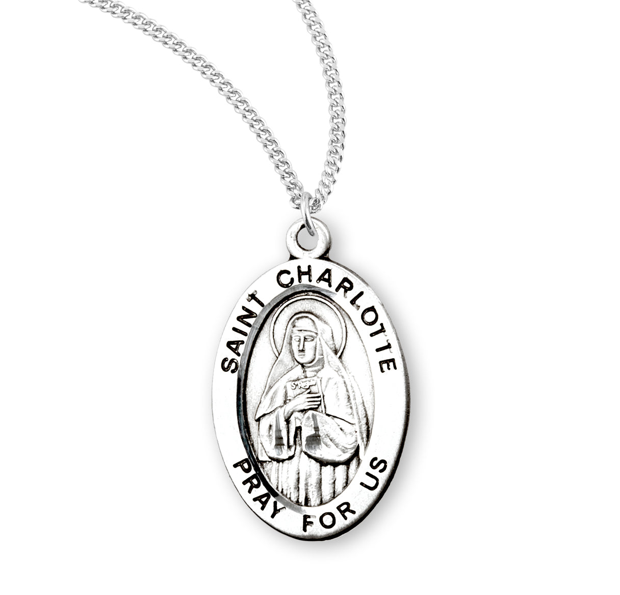 Patron Saint Charlotte Oval Sterling Silver Medal