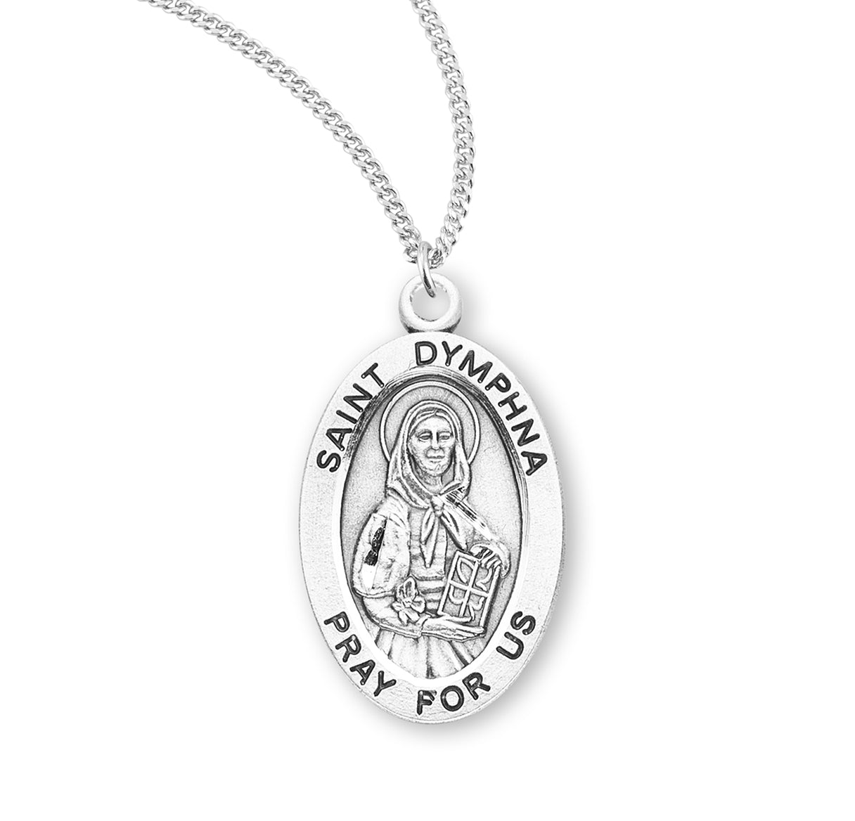 Patron Saint Dymphna Oval Sterling Silver Medal