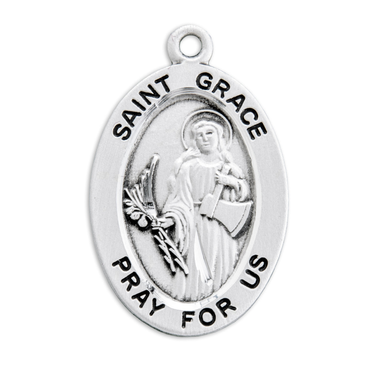 Patron Saint Grace Oval Sterling Silver Medal