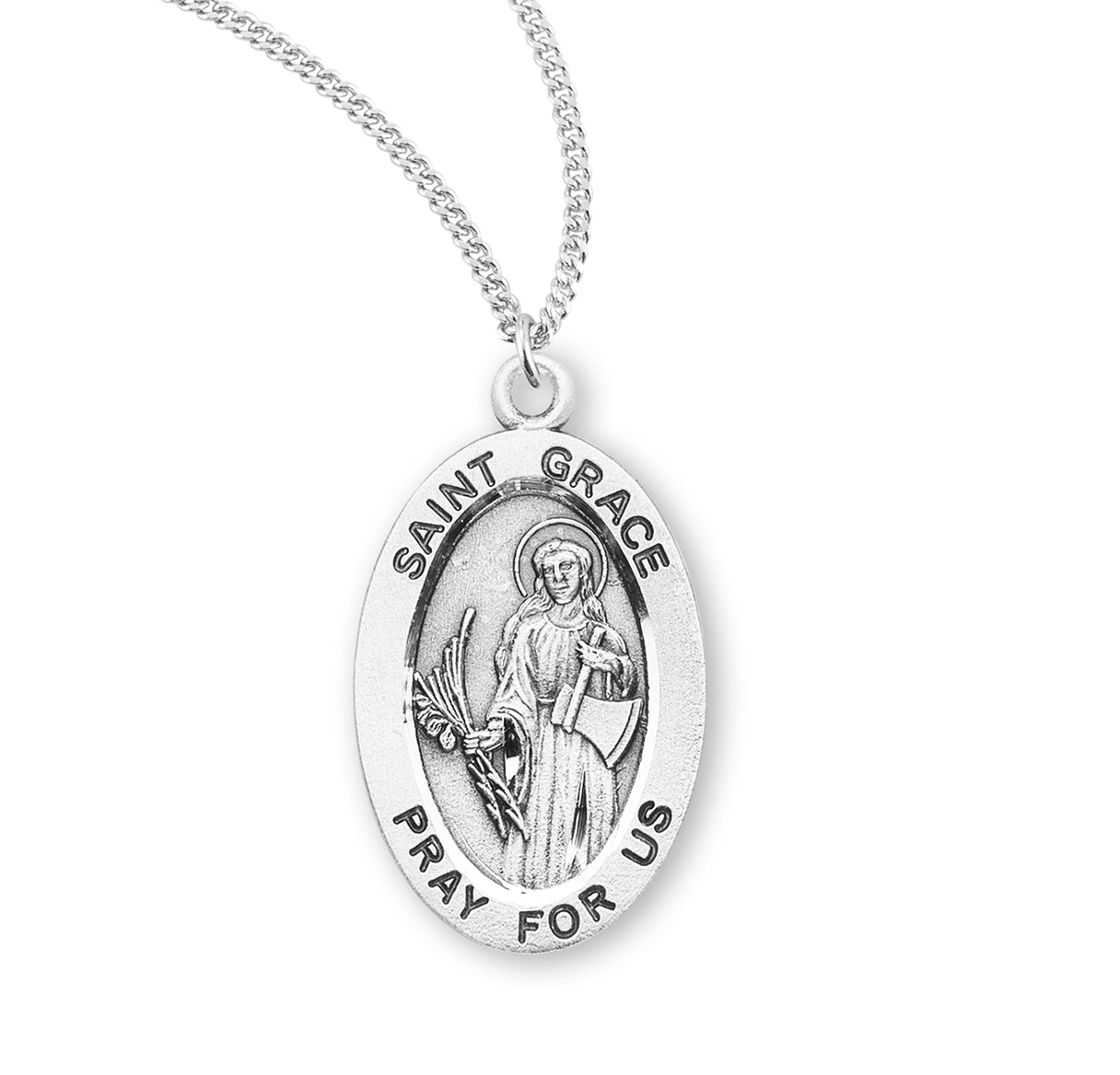 Patron Saint Grace Oval Sterling Silver Medal