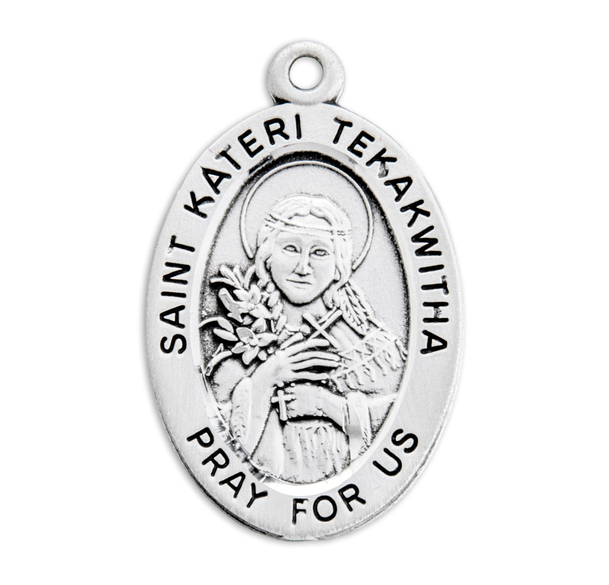 Patron Saint Kateri Tekakwitha Oval Sterling Silver Medal