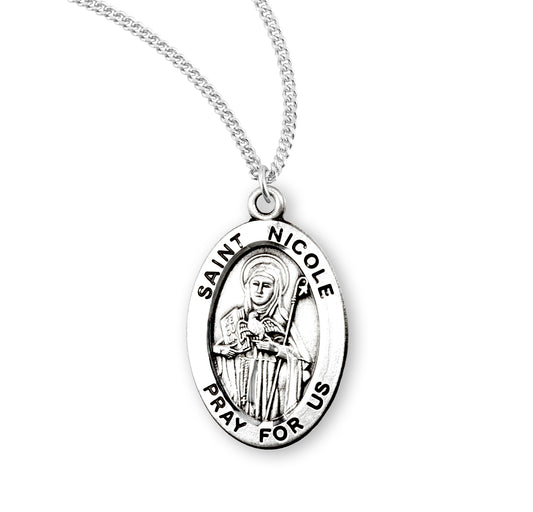 Patron Saint Nicole Oval Sterling Silver Medal