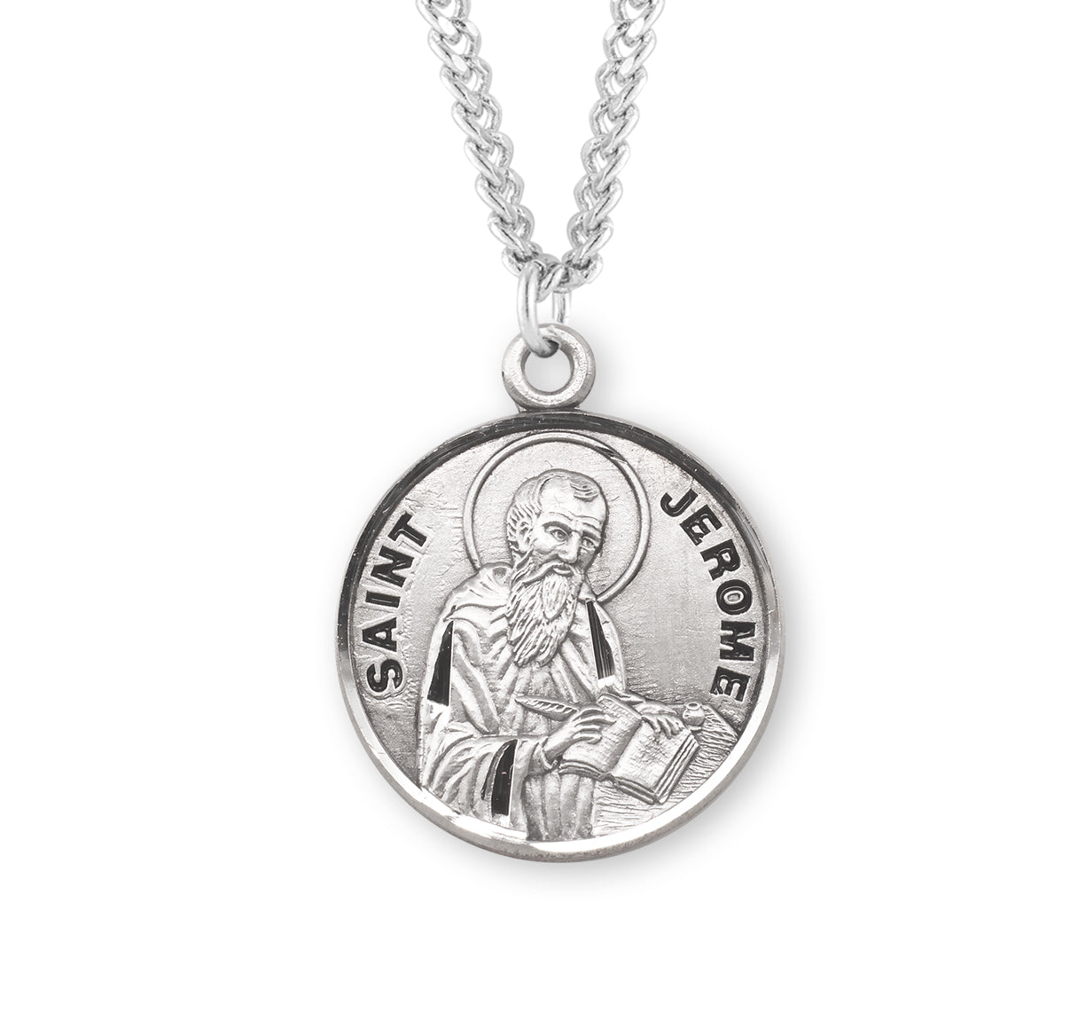 Patron Saint Jerome Round Sterling Silver Medal