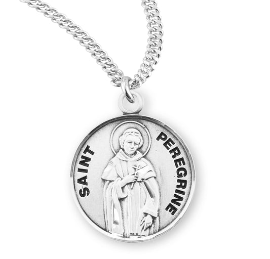 Patron Saint Peregrine Round Sterling Silver Medal