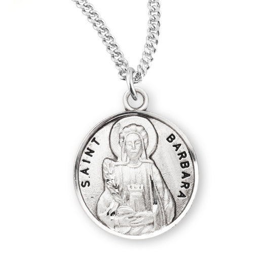 Patron Saint Barbara Round Sterling Silver Medal