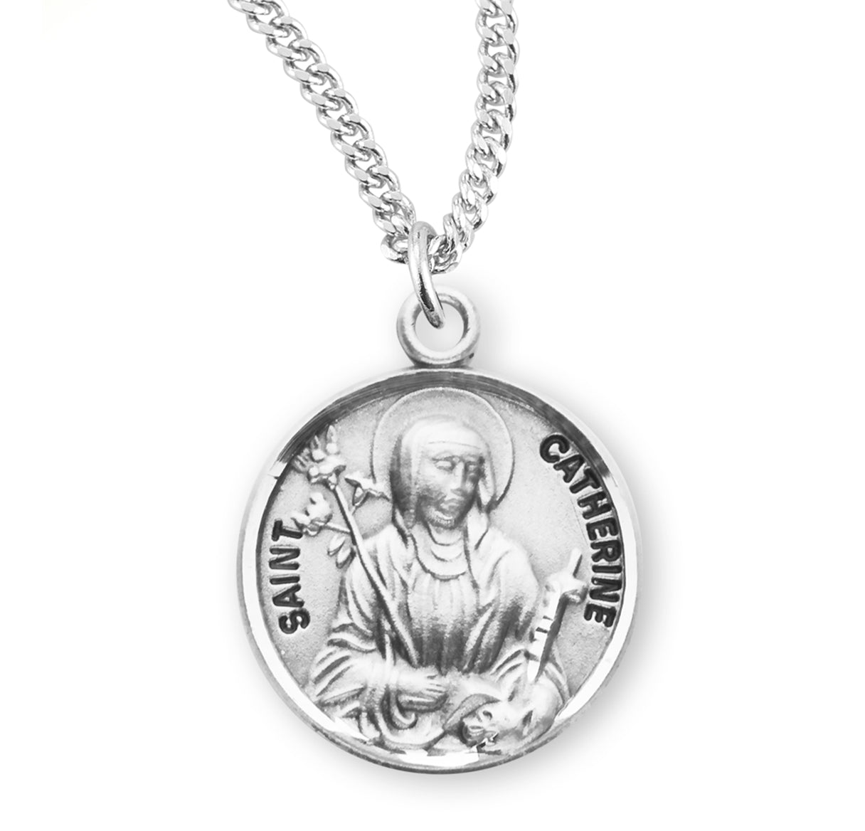 Patron Saint Catherine Round Sterling Silver Medal