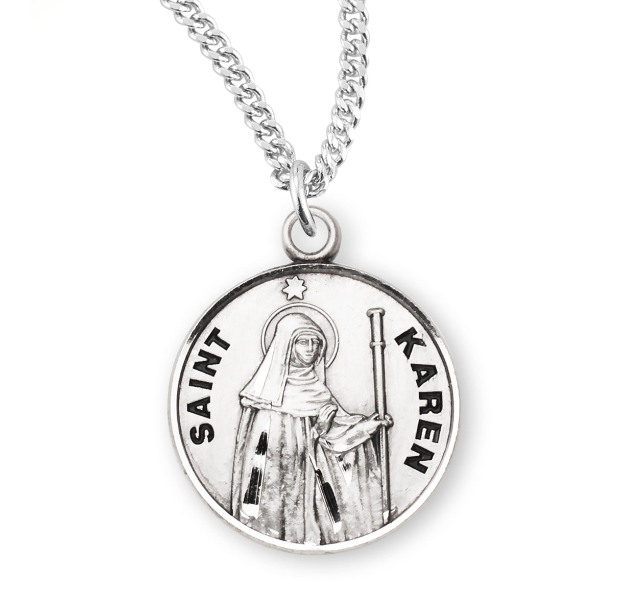 Patron Saint Karen Round Sterling Silver Medal