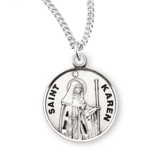 Patron Saint Karen Round Sterling Silver Medal