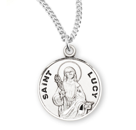 Patron Saint Lucy Round Sterling Silver Medal