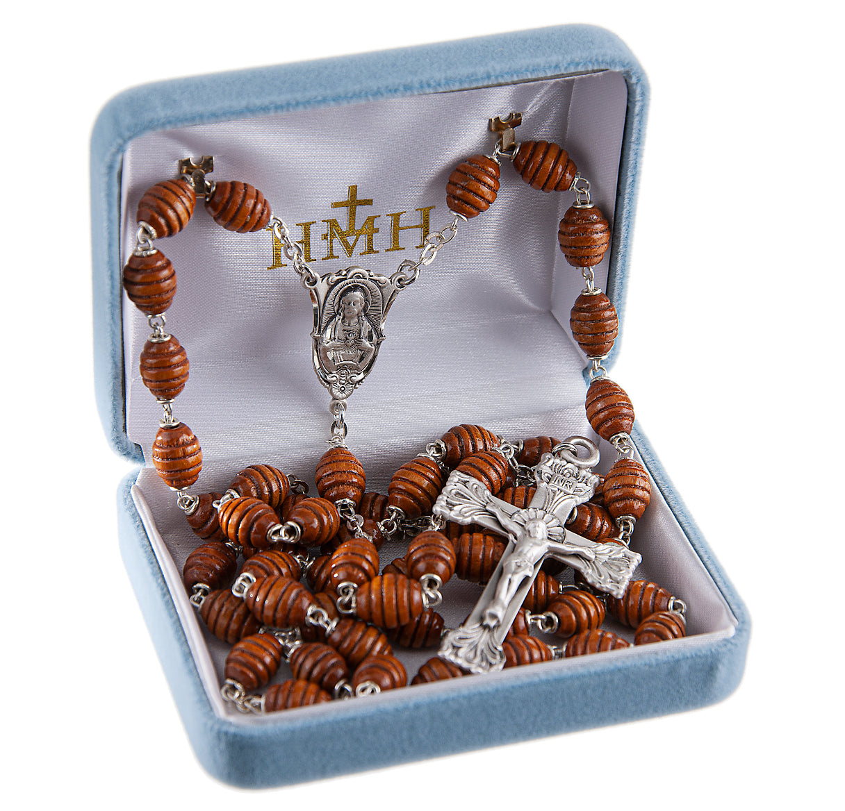 7x9mm Brown Oval Carved "Beehive" Boxwood Beads