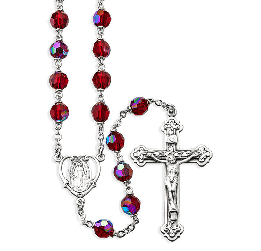 Ruby Crystal Czech Aurora Beads 7mm