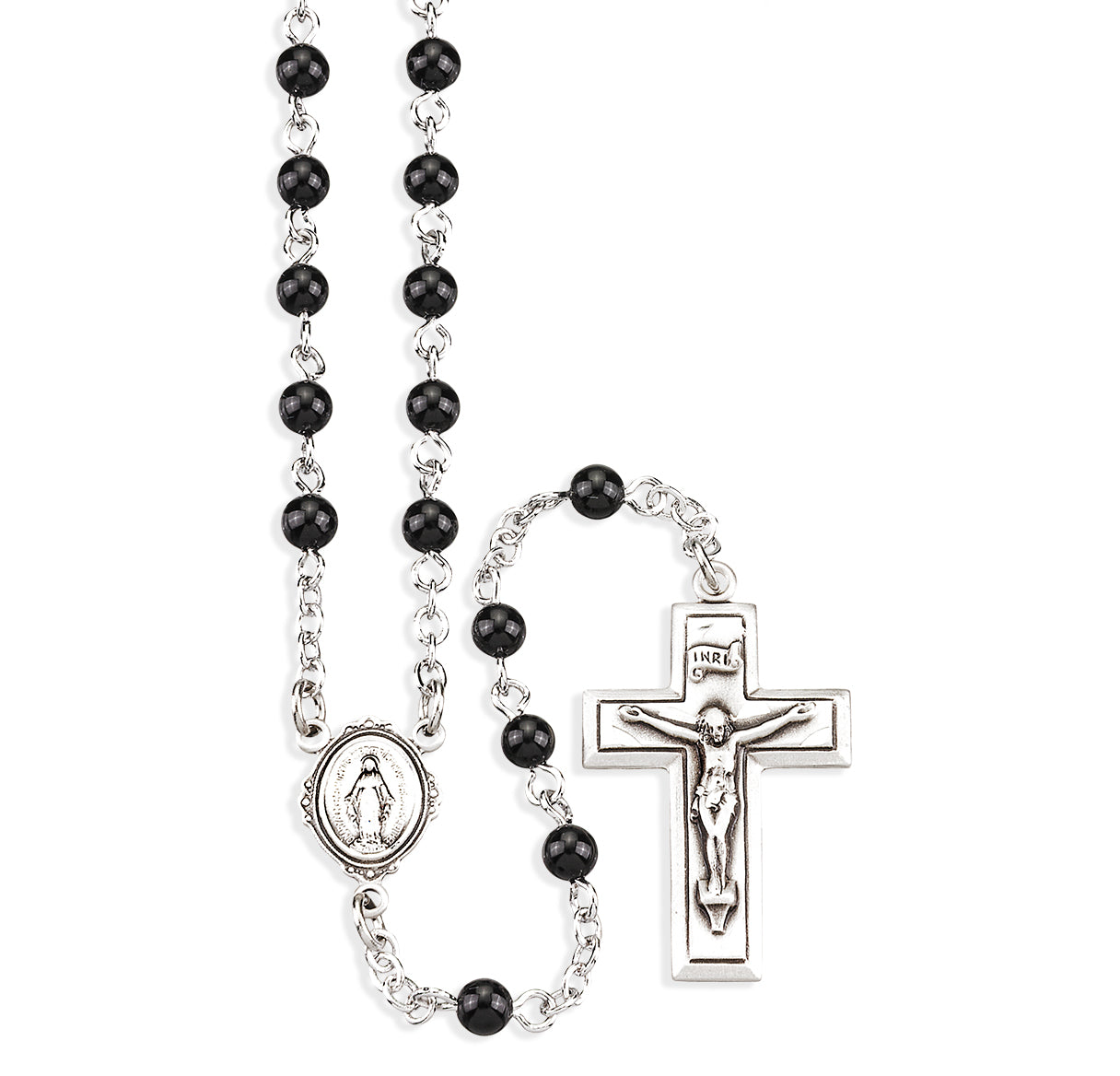 Genuine Onyx Rosary Sterling Crucifix and Centerpiece