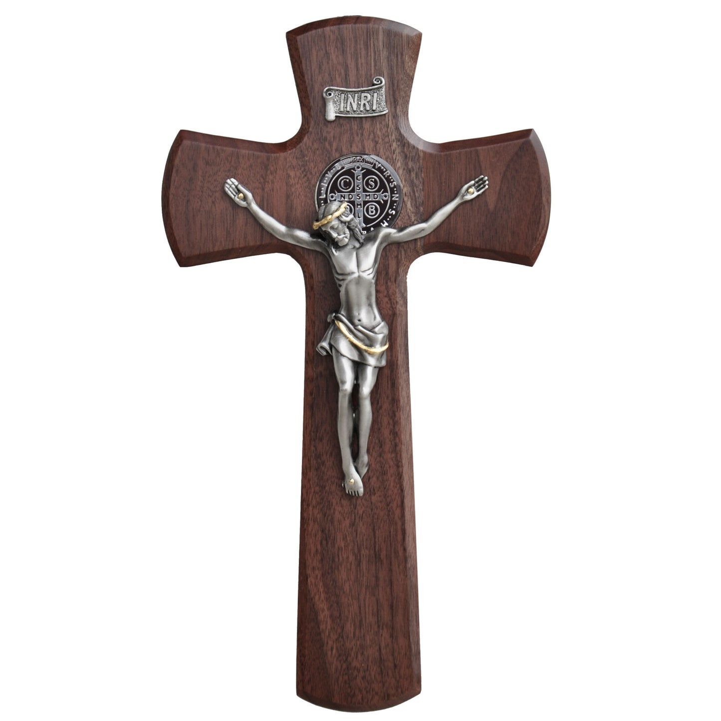 St Benedict Walnut Wall Cross 13"
