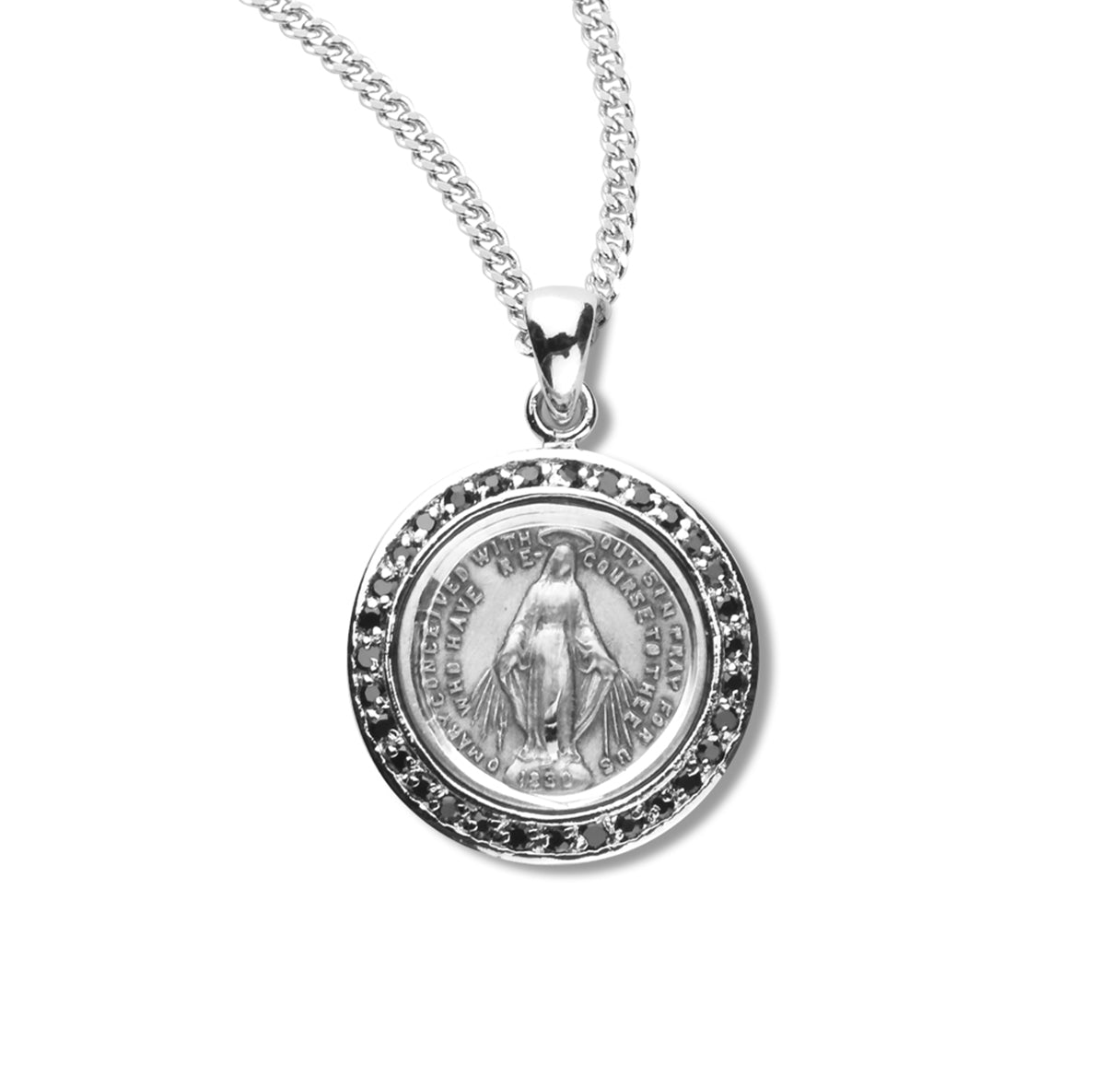 Sterling Silver Round Miraculous Jet Black Cubic Zirconia "CZ's" Pendant
