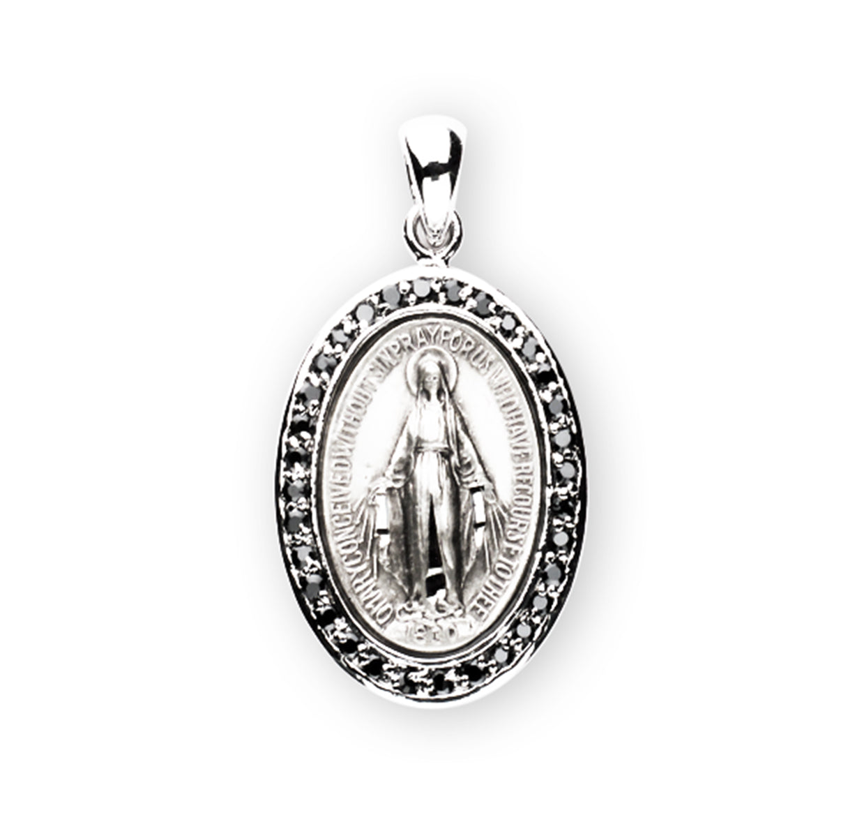 Sterling Silver Jet Black Cubic Zirconia Miraculous Medal