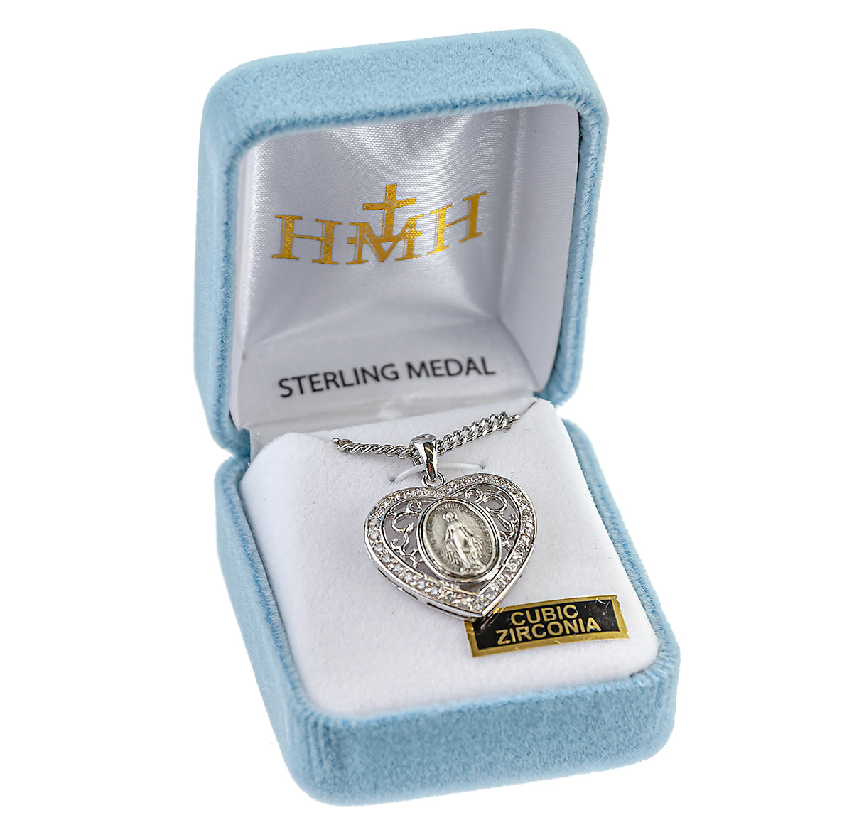 Sterling Silver Oval Miraculous Medal with Cubic Zirconia's "CZ's"