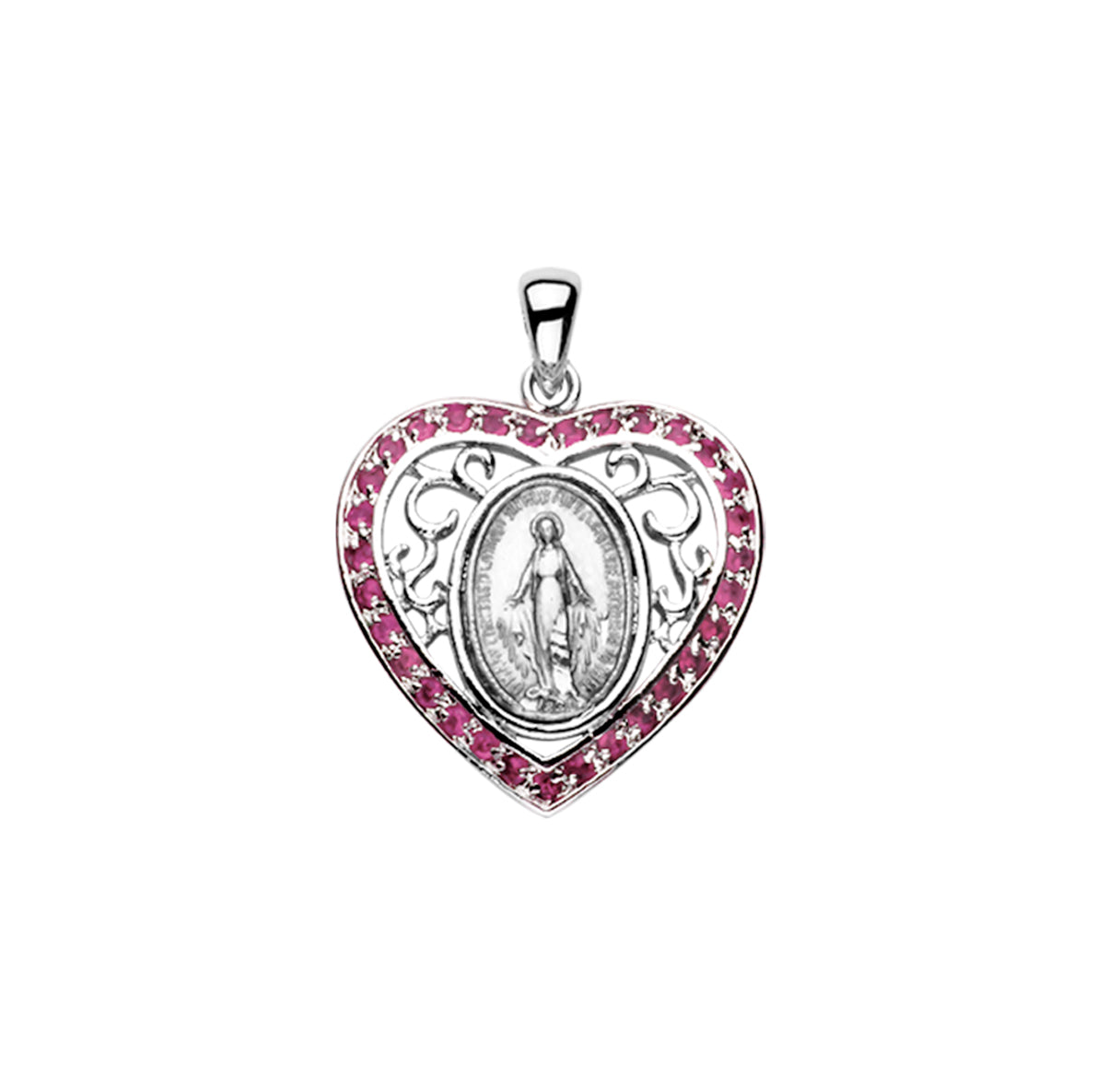 Sterling Silver Oval Miraculous Medal with Cubic Zirconia's "CZ's"