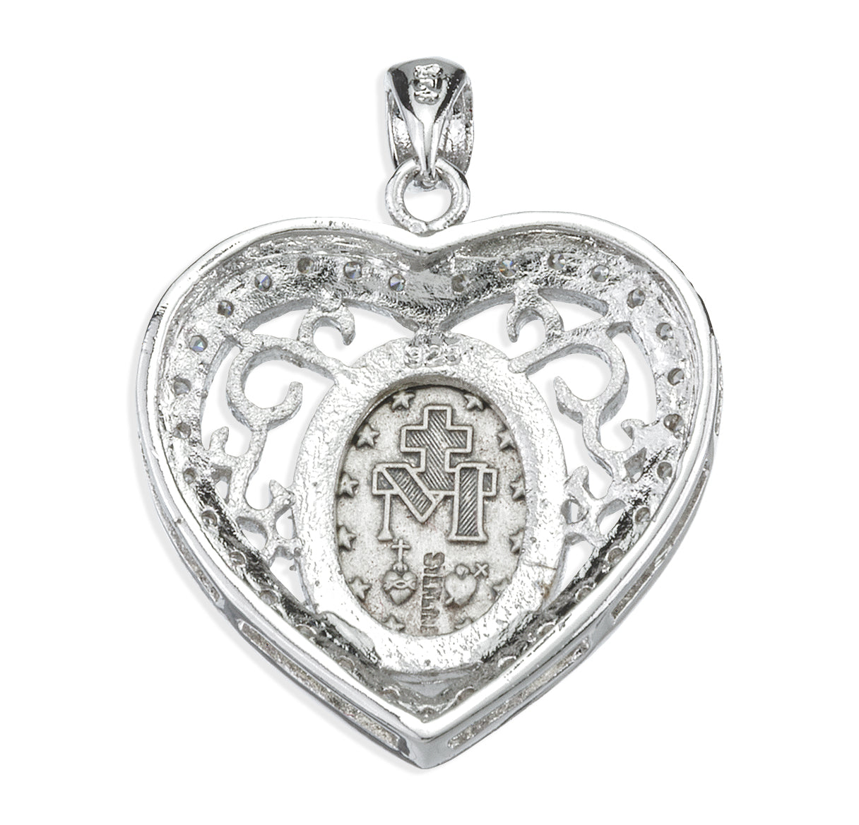 Sterling Silver Oval Miraculous Medal with Cubic Zirconia's "CZ's"