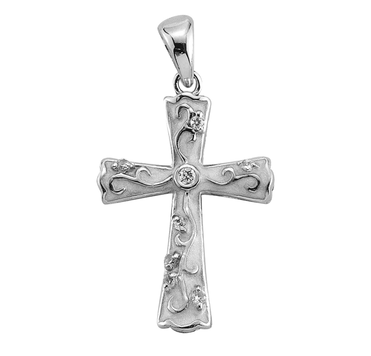 White Enameled Sterling Silver Cross with Crystal Cubic Zirconia's "CZ's"