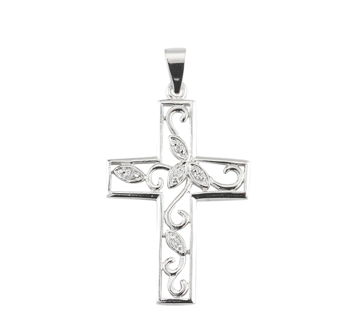 Crystal Cubic Zirconia's "CZ's" Sterling Silver Vine Cross