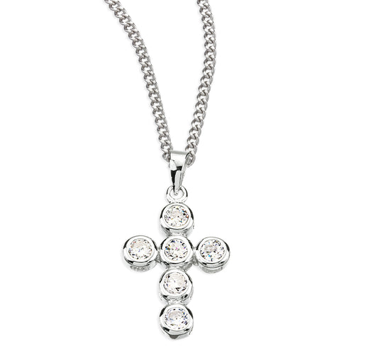 Sterling Silver Cross with 6 Round CZ Settings