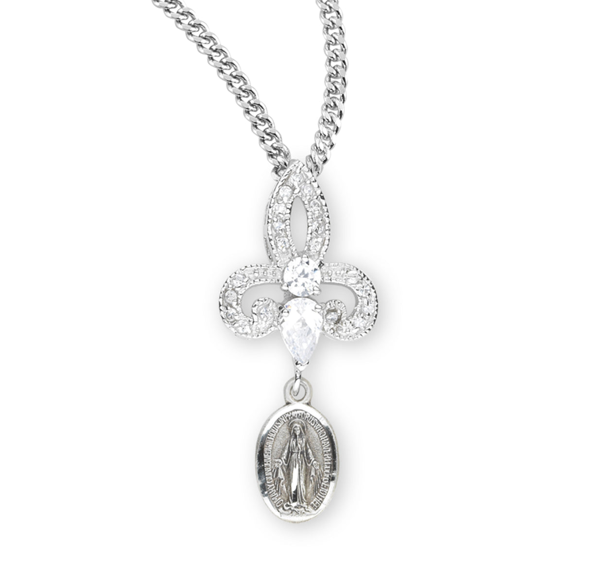 Sterling Silver Miraculous Medal with Cubic Set Zirconia's CZ's
