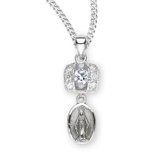 Sterling Silver Miraculous Medal with Cubic Set Zirconia's CZs