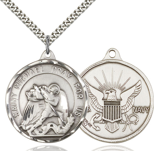 Sterling Silver Saint Michael / Navy Pendant