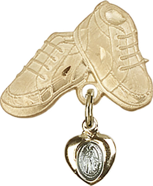 14kt Gold Baby Badge with Blue Miraculous Charm and Baby Boots Pin