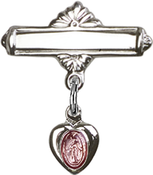Sterling Silver Baby Badge with Pink Miraculous Charm and Polished Badge Pin