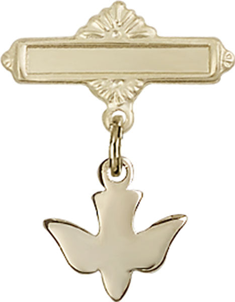 14kt Gold Filled Baby Badge with Holy Spirit Charm and Polished Badge Pin