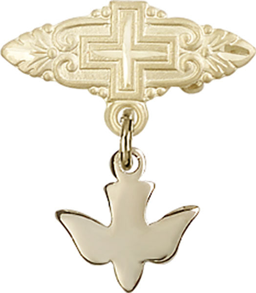 14kt Gold Baby Badge with Holy Spirit Charm and Badge Pin with Cross