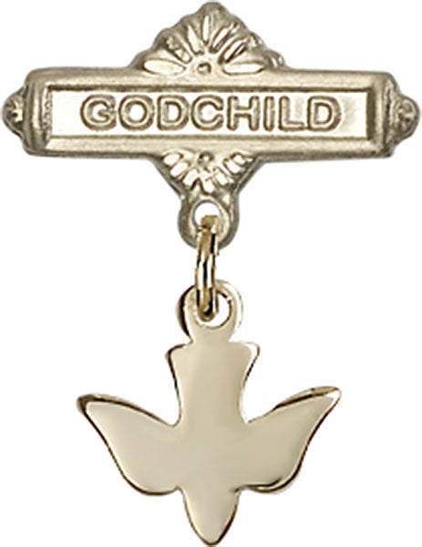 14kt Gold Baby Badge with Holy Spirit Charm and Godchild Badge Pin