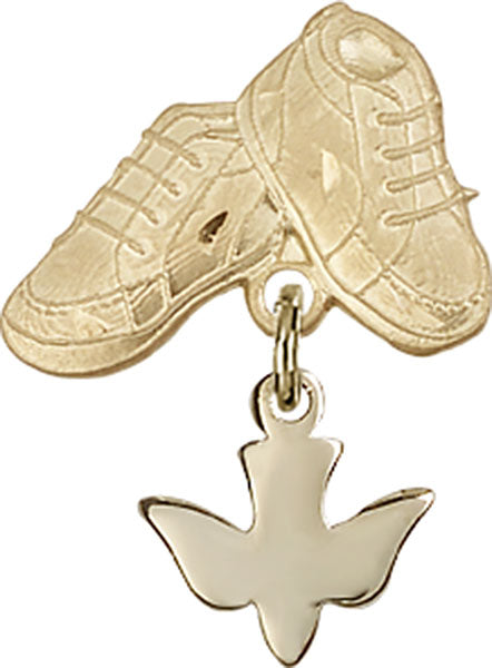 14kt Gold Baby Badge with Holy Spirit Charm and Baby Boots Pin