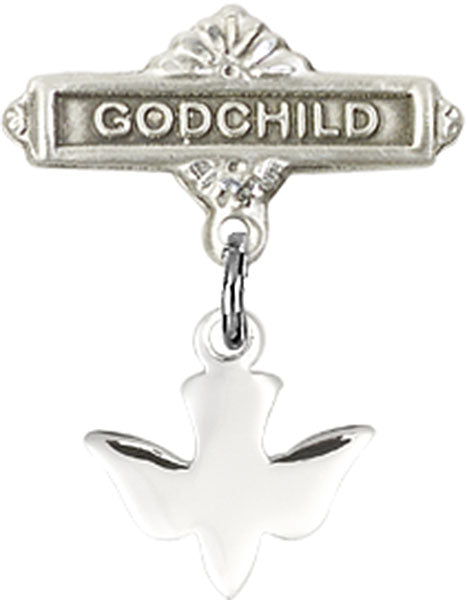 Sterling Silver Baby Badge with Holy Spirit Charm and Godchild Badge Pin