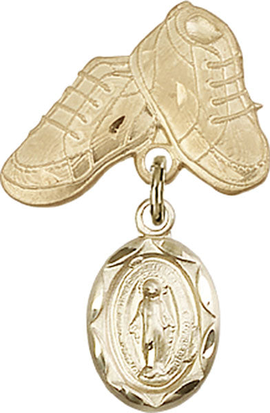 14kt Gold Baby Badge with Miraculous Charm and Baby Boots Pin