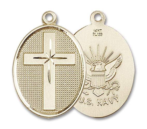14kt Gold Cross / Navy Medal